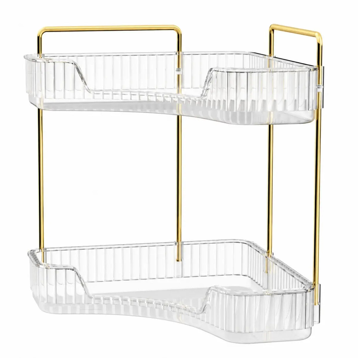 2-Tiers Corner Bathroom Counter Organizer - Gold Metal Pole Shelves, Bathroom Accessories Storage Organization Rack, Makeup Organizer Storage for Vanity Sink Kitchen