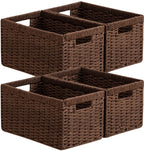 UBBCARE 2 Pack Wicker Basket, 13.4L×8.3H×7.1W inch Woven Paper Rope Storage Baskets for Shelves, Foldable Rectangular Storage Baskets with Handle, Storage Basket for Organizing, Black