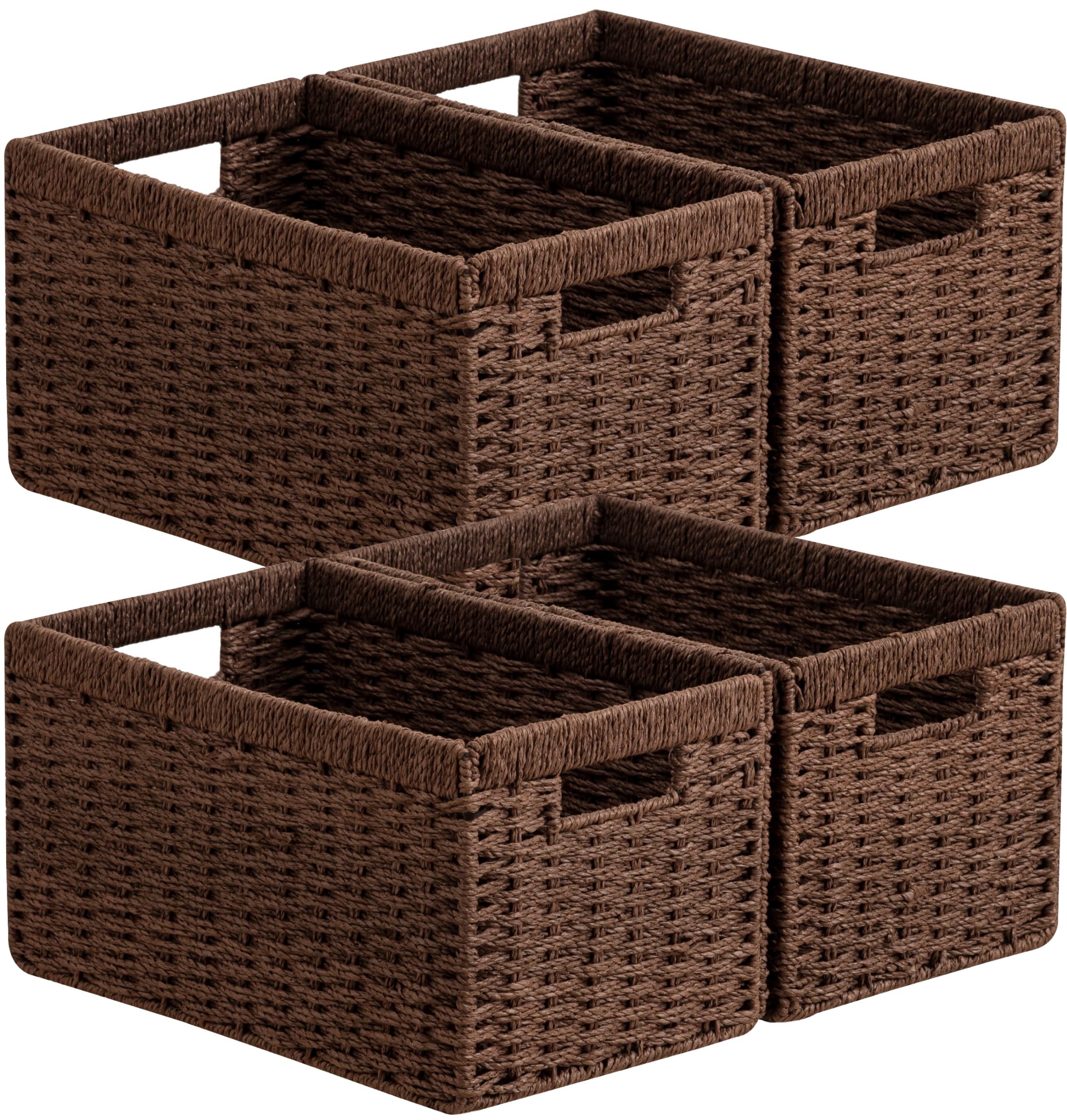 UBBCARE 2 Pack Wicker Basket, 13.4L×8.3H×7.1W inch Woven Paper Rope Storage Baskets for Shelves, Foldable Rectangular Storage Baskets with Handle, Storage Basket for Organizing, Black