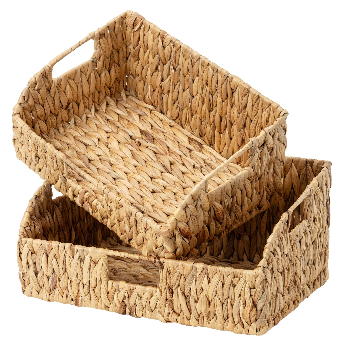 StorageWorks Pantry Baskets for Organizing, Wicker Basket with Built-in Handles, Handwoven Wicker Storage Baskets, Water Hyacinth for Shelves, 2 Pack