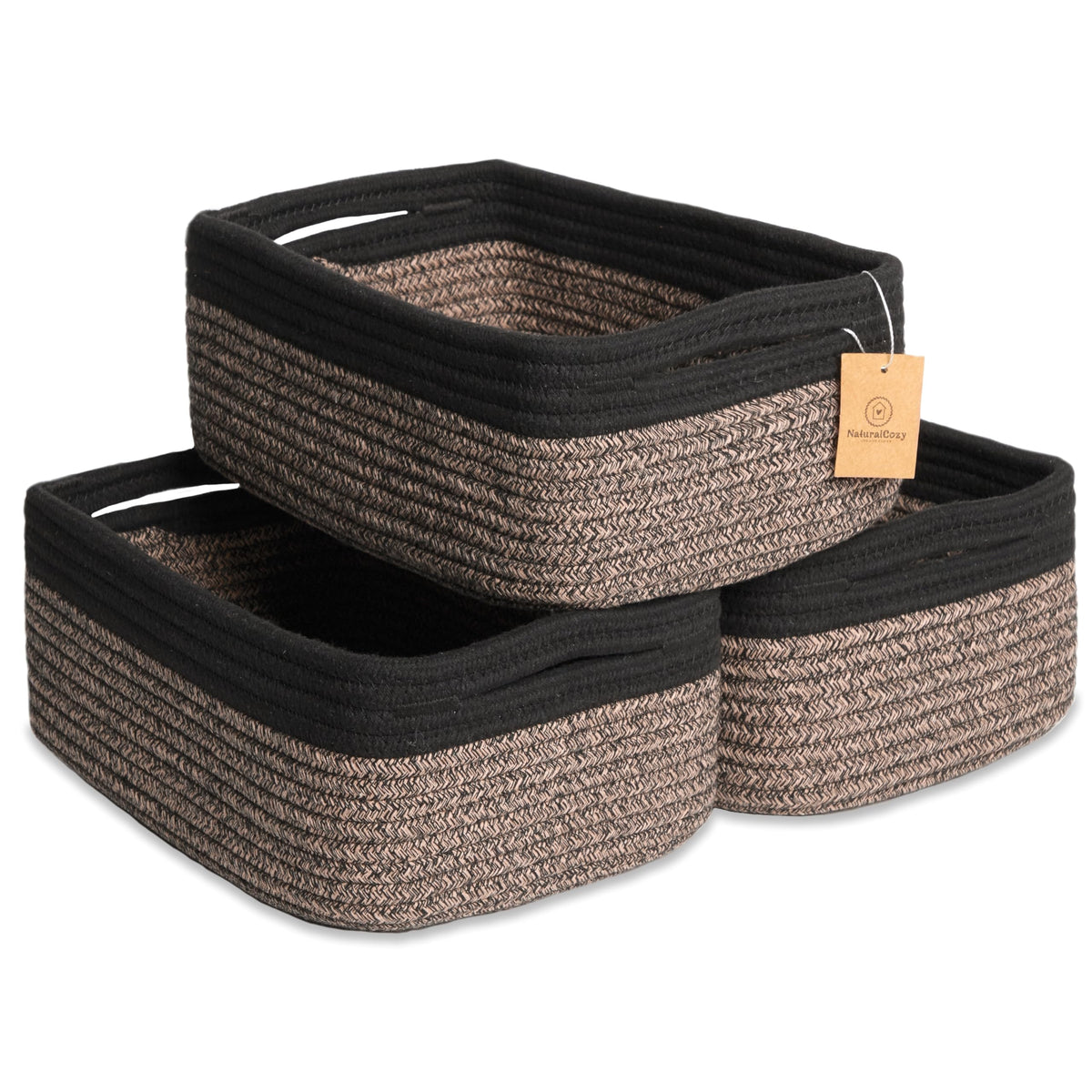 NaturalCozy 11.8"x8"x4.5” Storage Baskets for Shelves 3 Pack | Cotton Rope Woven Small Baskets for Organizing | Small Storage Bins for Nursery, Bathroom, Closet, Cube Shelf, Decorative, Gift Basket