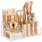 HBlife Makeup Organizer with Drawer – Cosmetic Storage for Vanity, Bathroom Countertop & Dresser, Skincare Organizer with Brush Holder, Beauty Display Case (Clear)