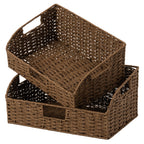 StorageWorks Pantry Baskets for Organizing, Wicker Basket with Built-in Handles, Handwoven Wicker Storage Baskets, Water Hyacinth for Shelves, 2 Pack