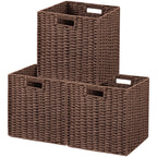 UBBCARE 2 Pack Wicker Basket, 13.4L×8.3H×7.1W inch Woven Paper Rope Storage Baskets for Shelves, Foldable Rectangular Storage Baskets with Handle, Storage Basket for Organizing, Black