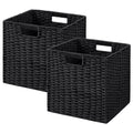 UBBCARE 2 Pack Wicker Basket, 13.4L×8.3H×7.1W inch Woven Paper Rope Storage Baskets for Shelves, Foldable Rectangular Storage Baskets with Handle, Storage Basket for Organizing, Black