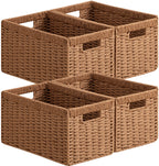 UBBCARE 2 Pack Wicker Basket, 13.4L×8.3H×7.1W inch Woven Paper Rope Storage Baskets for Shelves, Foldable Rectangular Storage Baskets with Handle, Storage Basket for Organizing, Black