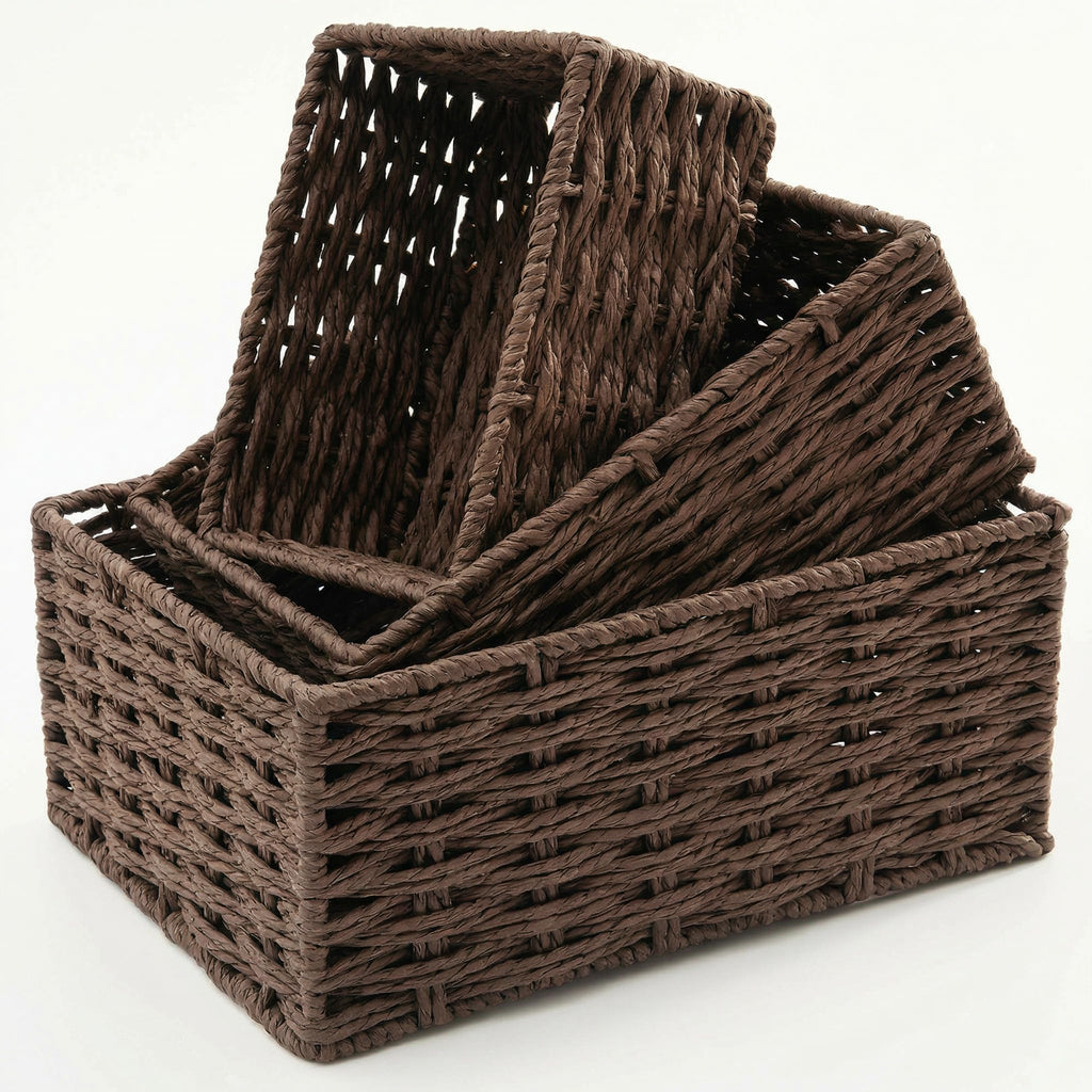 Small Wicker Basket for Organizing, Woven Storage Basket Sets of 3
