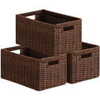 UBBCARE 2 Pack Wicker Basket, 13.4L×8.3H×7.1W inch Woven Paper Rope Storage Baskets for Shelves, Foldable Rectangular Storage Baskets with Handle, Storage Basket for Organizing, Black