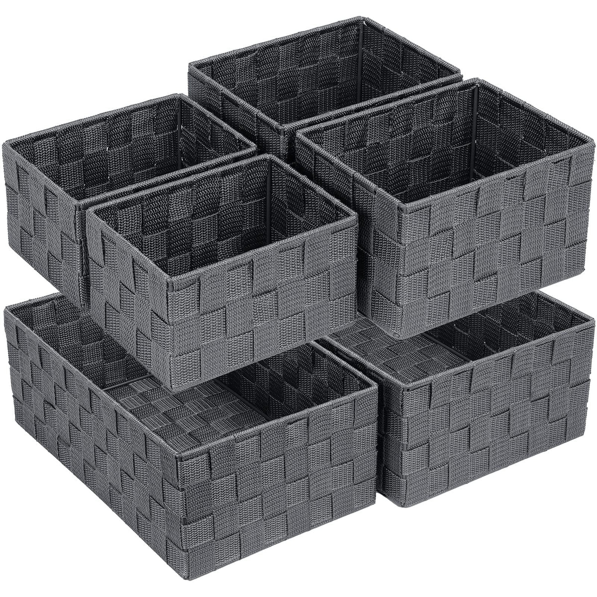 Posprica Small Black Baskets Cube Bin Container Tote,Woven Storage Baskets for Organizing Organizer Divider for Drawer, Closet, Shelf, Dresser, Set of 4