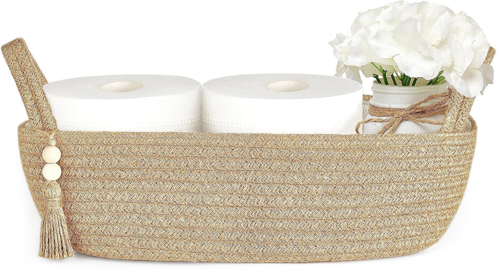 Mkono Toilet Paper Basket, Boho Bathroom Decor, Small Storage Organizer