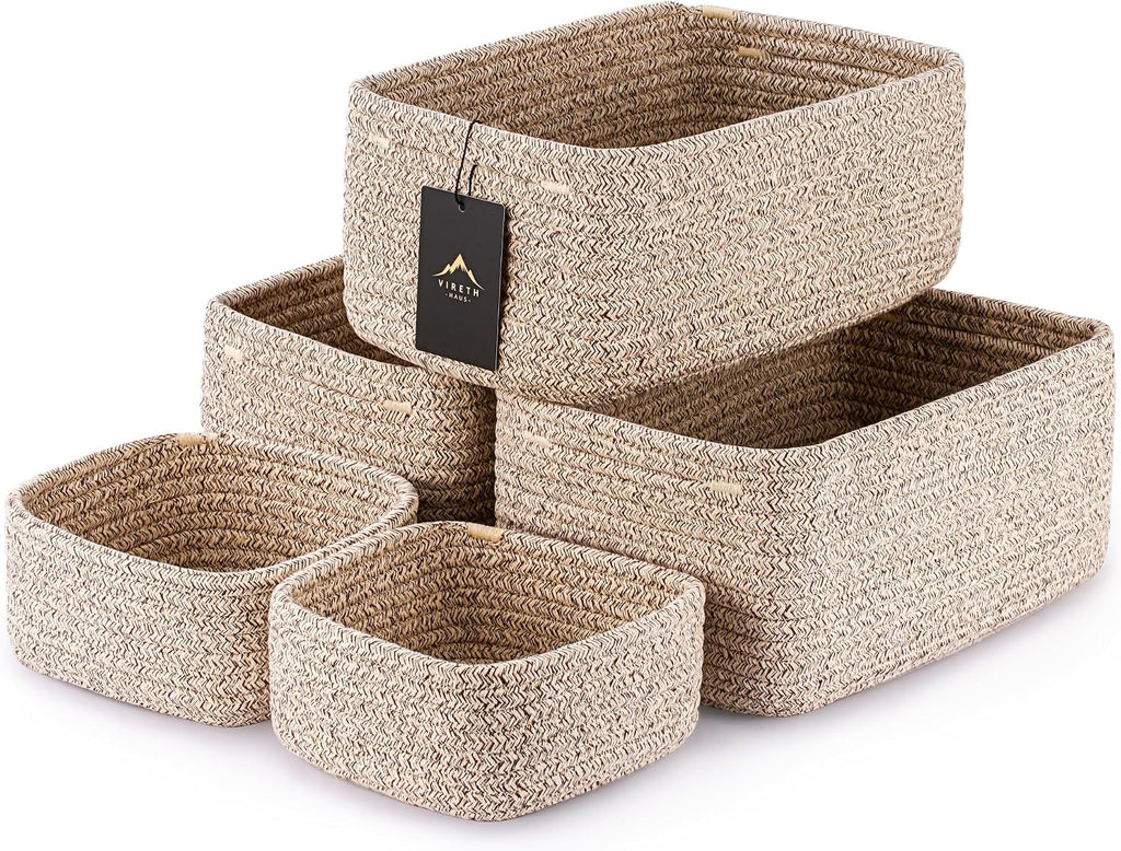 5-Pack Small Woven Rope Storage Baskets, 2 Sizes Organizer Bins