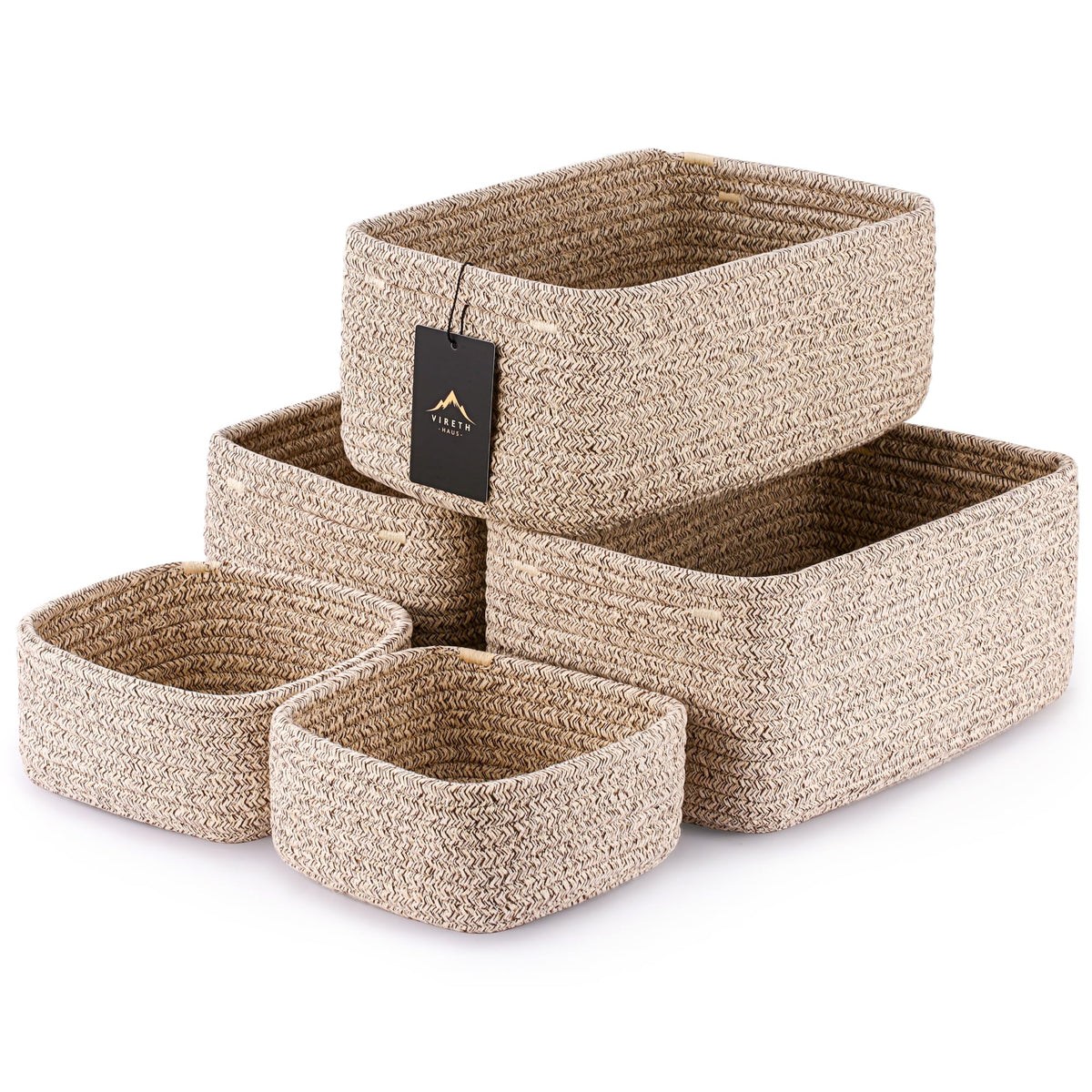 5-Pack Small Woven Rope Storage Baskets, 2 Sizes Organizer Bins