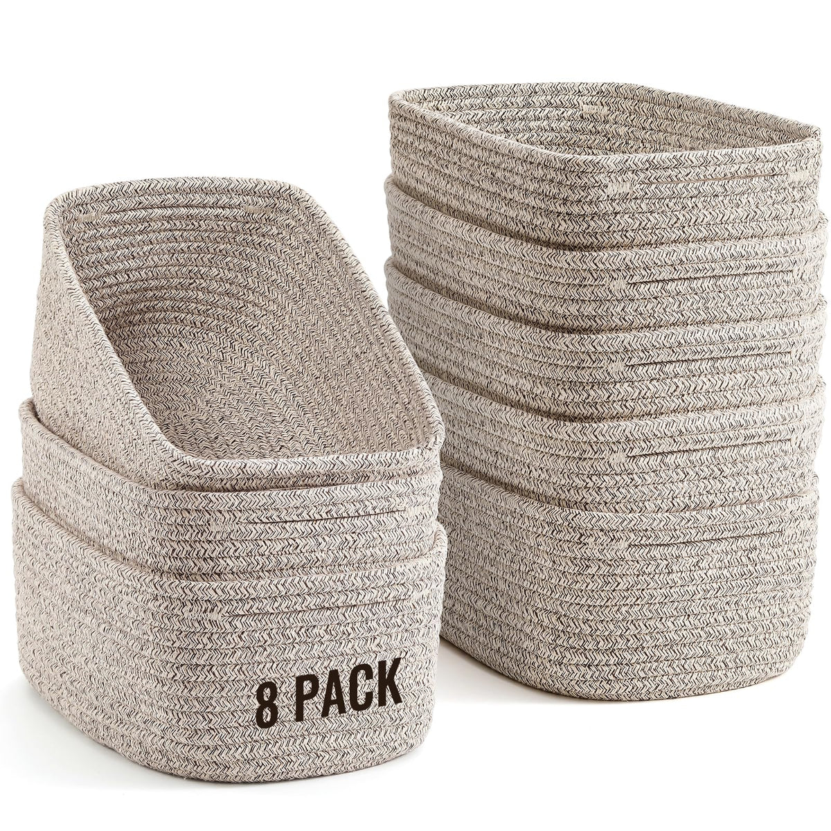 8 Pack Woven Rope Bins for Organizing, Cube Box for Baby Nursery, Toys