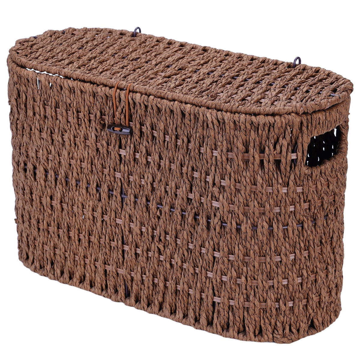 Coeusy Toilet Paper Storage Basket with Lid, Paper Rope Wicker Basket for Bathroom Organizers and Storage, Toilet Paper Holder for Up to 6 Mega Rolls, Boho Hand-Woven Decorative Decor, Natural