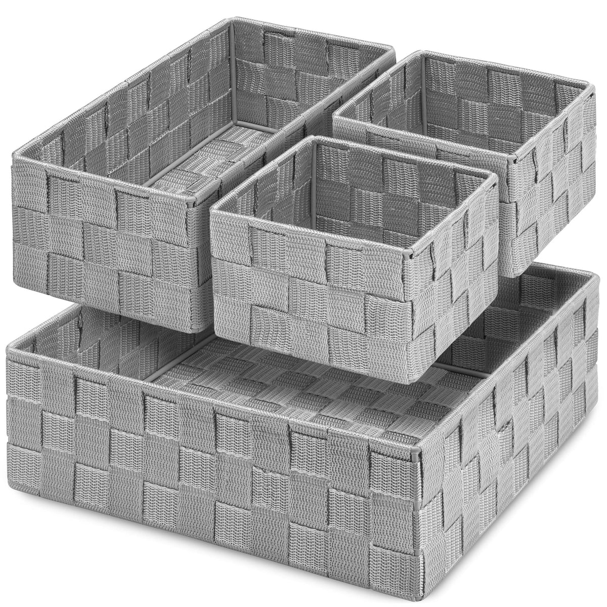 Posprica Small Black Baskets Cube Bin Container Tote,Woven Storage Baskets for Organizing Organizer Divider for Drawer, Closet, Shelf, Dresser, Set of 4