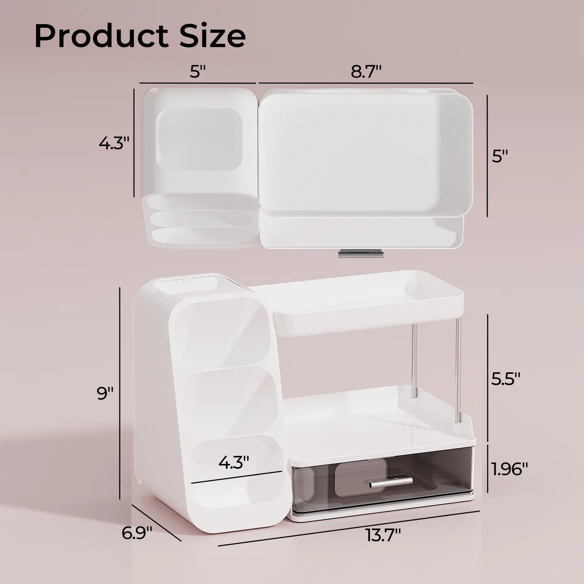 UFORU-Large Capacity Makeup Storage Box, Multi-functional Makeup Brush Lipstick Eyebrow Pencil Storage Box, Desktop MakeupOrganizer,Cosmetics Organizer Storage, jewelry organizer Pink,White,dorm essentials,home decor