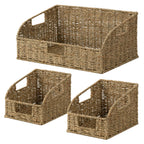 StorageWorks Pantry Baskets for Organizing, Wicker Basket with Built-in Handles, Handwoven Wicker Storage Baskets, Water Hyacinth for Shelves, 2 Pack