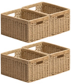 UBBCARE 2 Pack Wicker Basket, 13.4L×8.3H×7.1W inch Woven Paper Rope Storage Baskets for Shelves, Foldable Rectangular Storage Baskets with Handle, Storage Basket for Organizing, Black