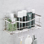 KINCMAX Premium Shower Caddy - Self Adhesive Shower Organizer with 4 Hooks, Rustproof Stainless Steel Shower Rack for Bathroom, Silver