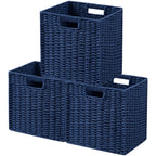 UBBCARE 2 Pack Wicker Basket, 13.4L×8.3H×7.1W inch Woven Paper Rope Storage Baskets for Shelves, Foldable Rectangular Storage Baskets with Handle, Storage Basket for Organizing, Black