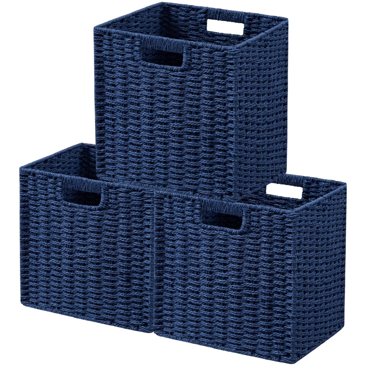 UBBCARE 2 Pack Wicker Basket, 13.4L×8.3H×7.1W inch Woven Paper Rope Storage Baskets for Shelves, Foldable Rectangular Storage Baskets with Handle, Storage Basket for Organizing, Black