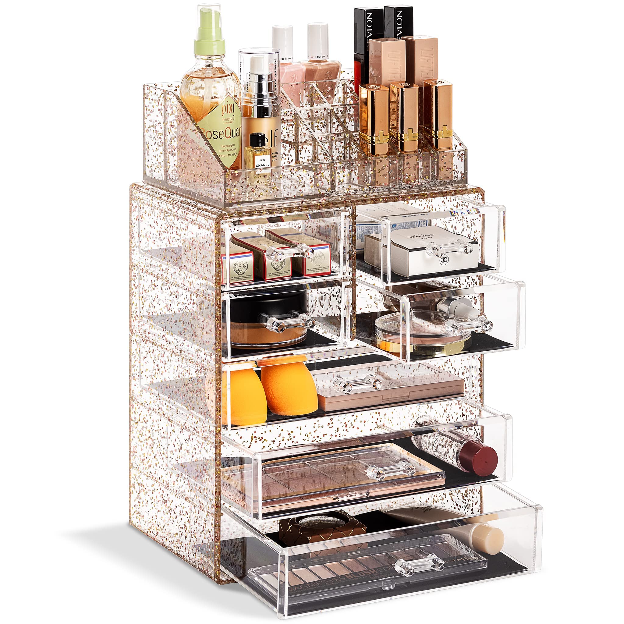 Sorbus Makeup Organizer, 6-Drawer Acrylic 2-Piece Set (Clear)