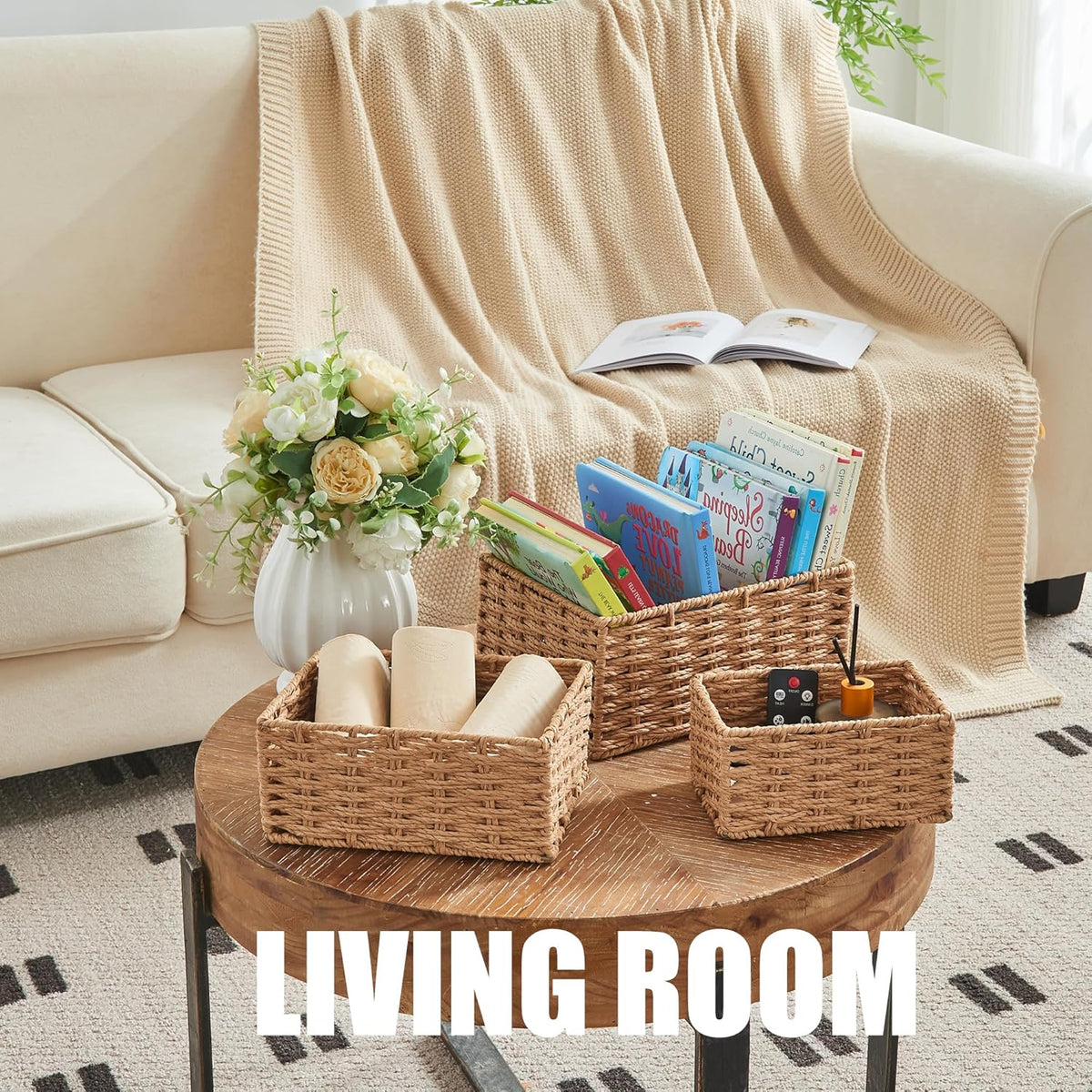 Small Wicker Basket for Organizing, Woven Storage Basket Sets of 3