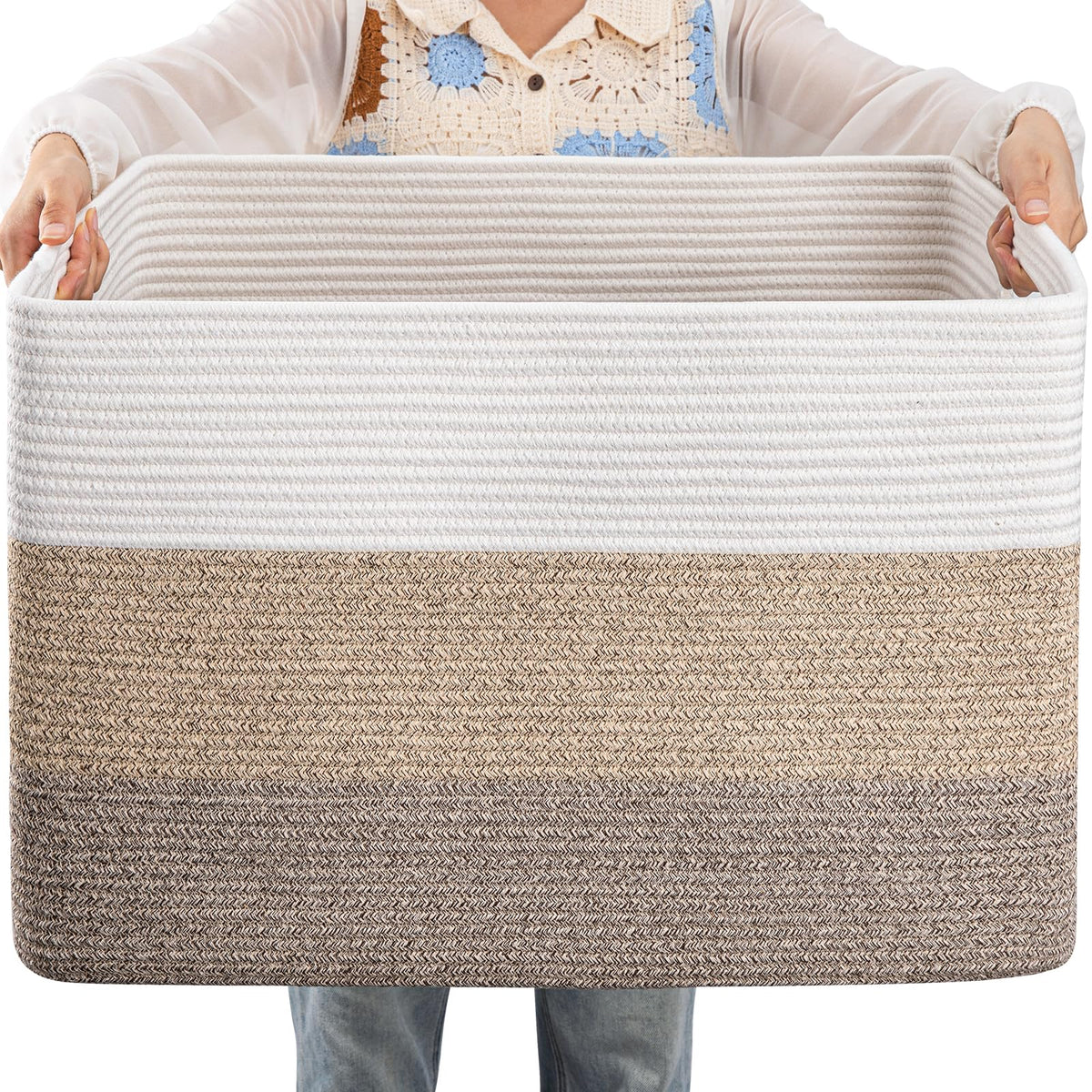 OIAHOMY Blanket Basket Laundry Basket Dog Toy Basket 75L Gradient Brown