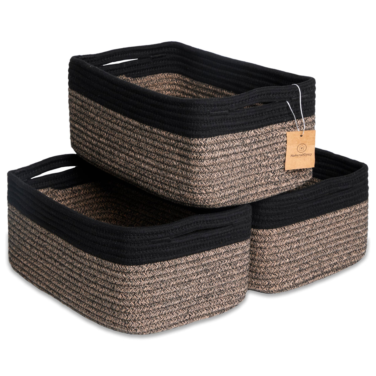 NaturalCozy 11.8"x8"x4.5” Storage Baskets for Shelves 3 Pack | Cotton Rope Woven Small Baskets for Organizing | Small Storage Bins for Nursery, Bathroom, Closet, Cube Shelf, Decorative, Gift Basket