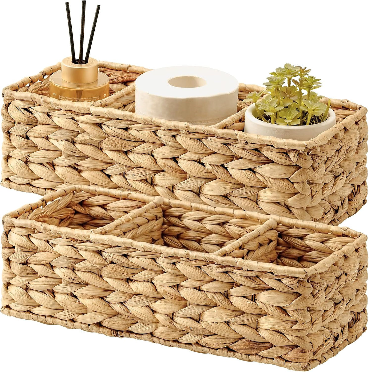 StorageWorks Toilet Paper Basket, 3-Section Water Hyacinth Storage Baskets