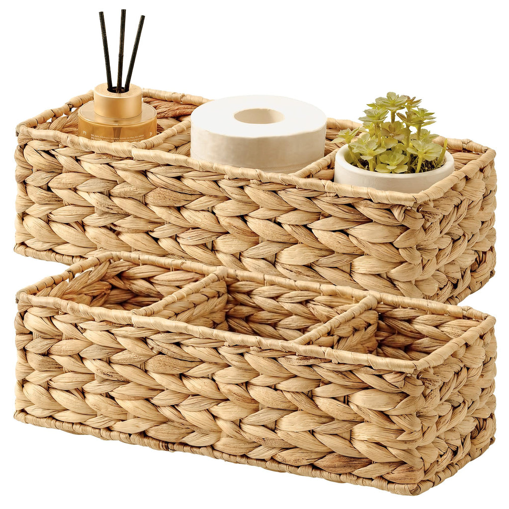 StorageWorks Toilet Paper Basket, 3-Section Water Hyacinth Storage Baskets