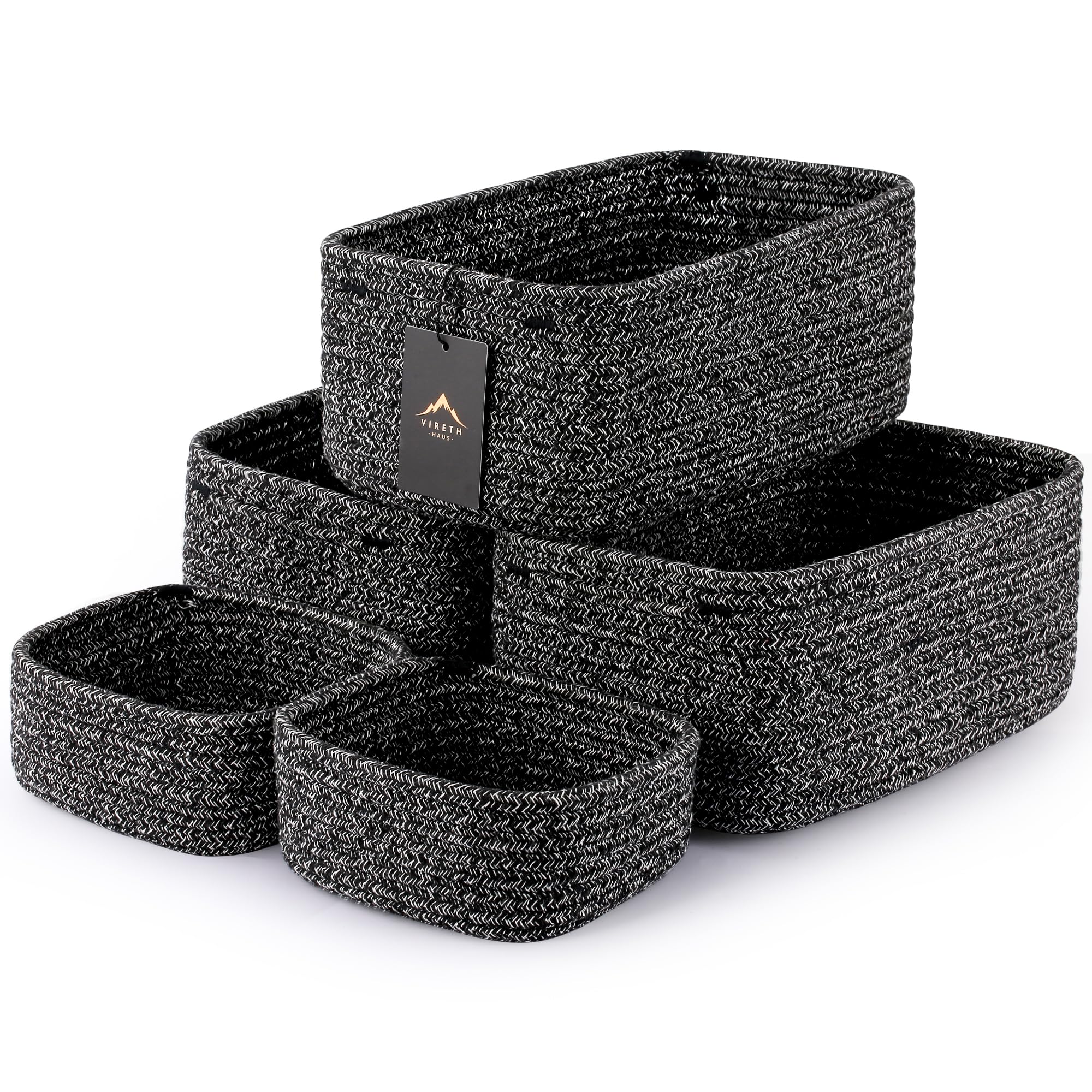 5-Pack Small Woven Rope Storage Baskets, 2 Sizes Organizer Bins