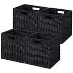 UBBCARE 2 Pack Wicker Basket, 13.4L×8.3H×7.1W inch Woven Paper Rope Storage Baskets for Shelves, Foldable Rectangular Storage Baskets with Handle, Storage Basket for Organizing, Black