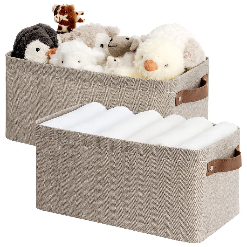 StorageWorks Narrow Storage Bins, Long Baskets, Brown and Beige, 2-Pack