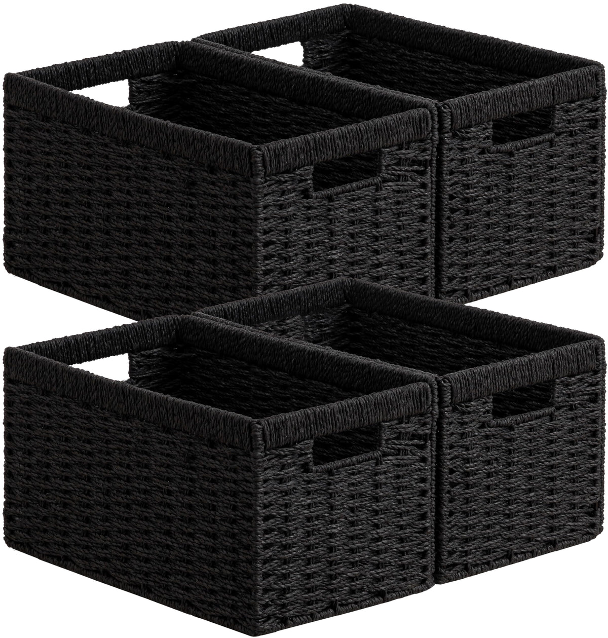 UBBCARE 2 Pack Wicker Basket, 13.4L×8.3H×7.1W inch Woven Paper Rope Storage Baskets for Shelves, Foldable Rectangular Storage Baskets with Handle, Storage Basket for Organizing, Black