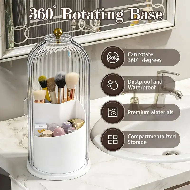 Makeup Brush Holder Organizer with Lid 360 Rotating Clear Dustproof Toothbrush and Toothpaste Holder Organizer Boxes Vanity Desktop Bathroom Countertop vanitydresser birthday Mother's day gifts Spring Gift SummerVibes