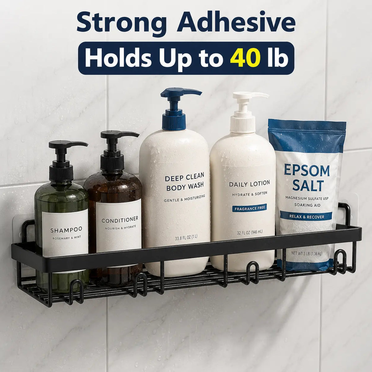 5-Piece Stainless Steel Corner Shower Caddy Kit for Apartment Users - No-Drilling Adhesive Mount Wall Organizer with Hooks, Toothbrush Holder, Soap, Modern Bathroom Accessories