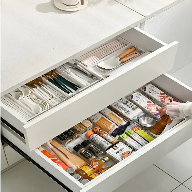 Expandable Drawer Organizer with Expands Lengthwise Compartments - Storage Organization Solution for Bathroom & Bedroom, Makeup Beauty Organizer Storage for Vanity & Desk Drawers, Boxes, Adjustable