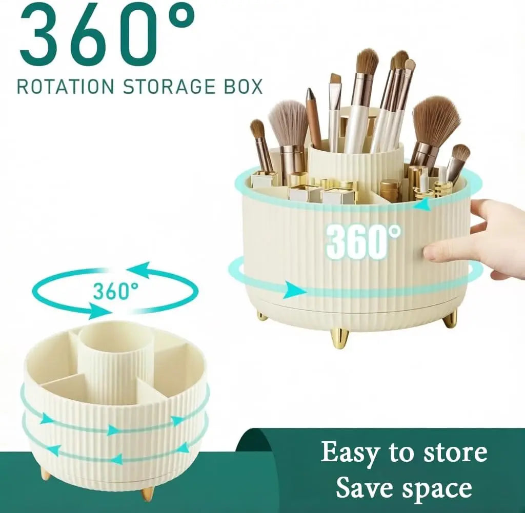 Large Capacity Makeup Brush Holder,360° Rotating Makeup Organizer,5 Slot Makeup Brushes Cup,for Vanity Decor,Bathroom Countertops,Desk Storage Container,Cosmetic Display cases
