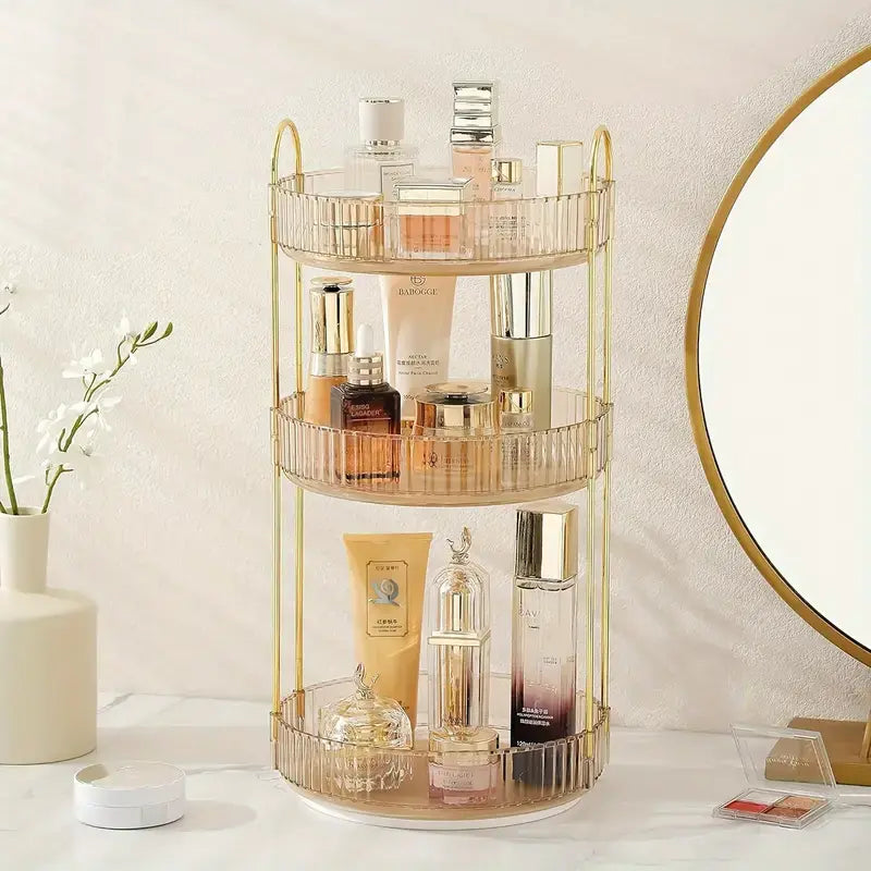 Natural Summertime 3-Tier Transparent Plastic Waterproof 360-Degree Rotating Makeup Organizer - Vanity Organization for Bathroom Counter, Large-Capacity Storage Organization for Skincare & Perfume, Dresser Countertop Organizer Storage, Water Proof, All-Pu
