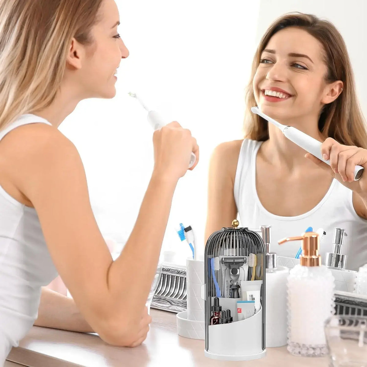 Makeup Brush Holder Organizer with Lid 360 Rotating Clear Dustproof Toothbrush and Toothpaste Holder Organizer Boxes Vanity Desktop Bathroom Countertop vanitydresser birthday Mother's day gifts Spring Gift SummerVibes
