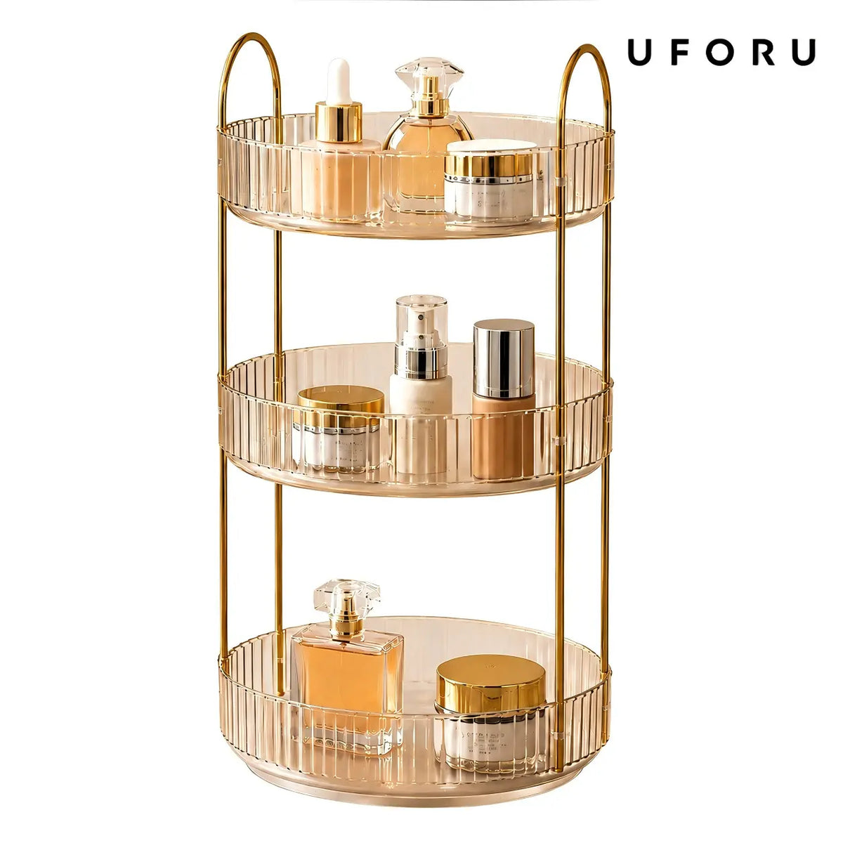 UFORU 360° Rotating Smooth Acrylic Storage Organizer - Large-Capacity, Durable Metal-Frame Multifunctional Storage Bin with Multi-Layer Rotation, Lipstick & Perfume Holder, 360° Quick Access Bathroom Accessories for Vanity, Girlfriend Birthday Gift