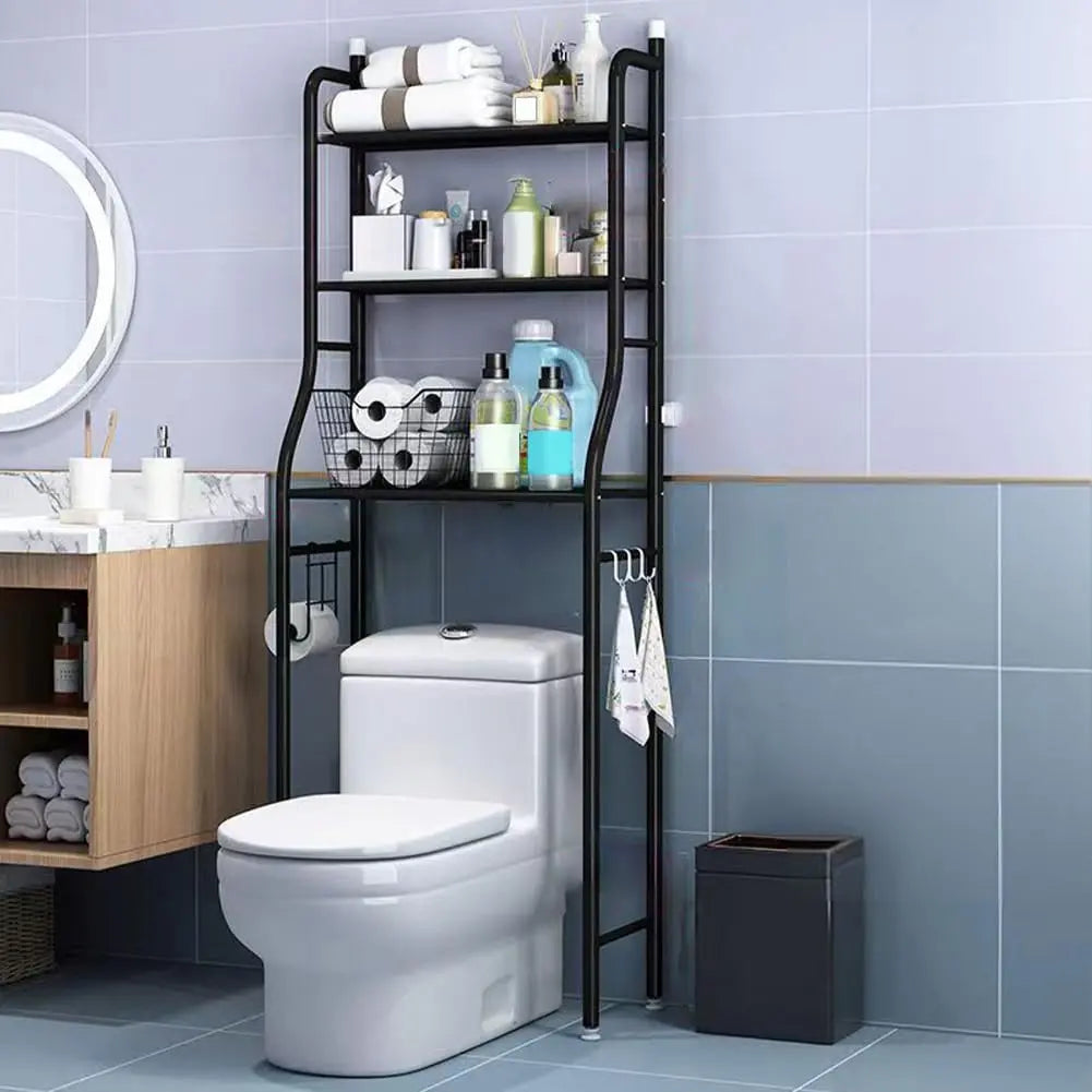Gaomon Iron/Steel Freestanding Over Toilet Storage Rack - 1 Unit Small-Space Bathroom Organizer with Towel Hooks, Built-In TP Holder, Removable Bathroom Organizing Accessories, Space-Saving Restroom Shelf