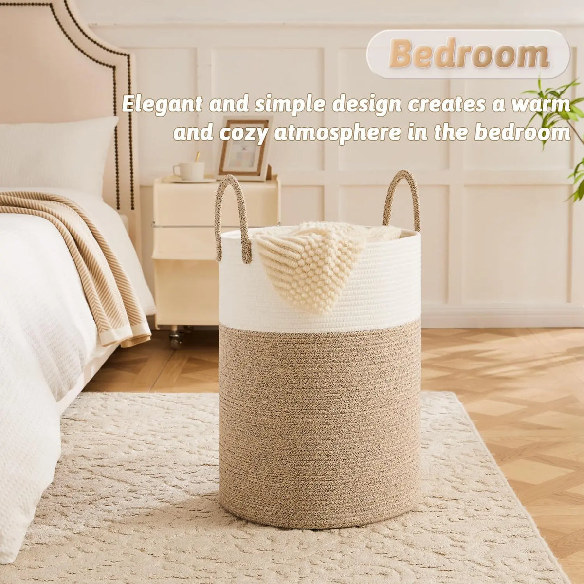 Collapsible Woven Cotton Rope Laundry Basket - Eco-Friendly, Breathable, Decorative Weaving Clothes Basket & Weaving Laundry Organizer (46L/60L/80L/100L) for Dirty Clothes, Toys Storage in Bathroom, Living Room