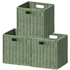 UBBCARE 2 Pack Wicker Basket, 13.4L×8.3H×7.1W inch Woven Paper Rope Storage Baskets for Shelves, Foldable Rectangular Storage Baskets with Handle, Storage Basket for Organizing, Black