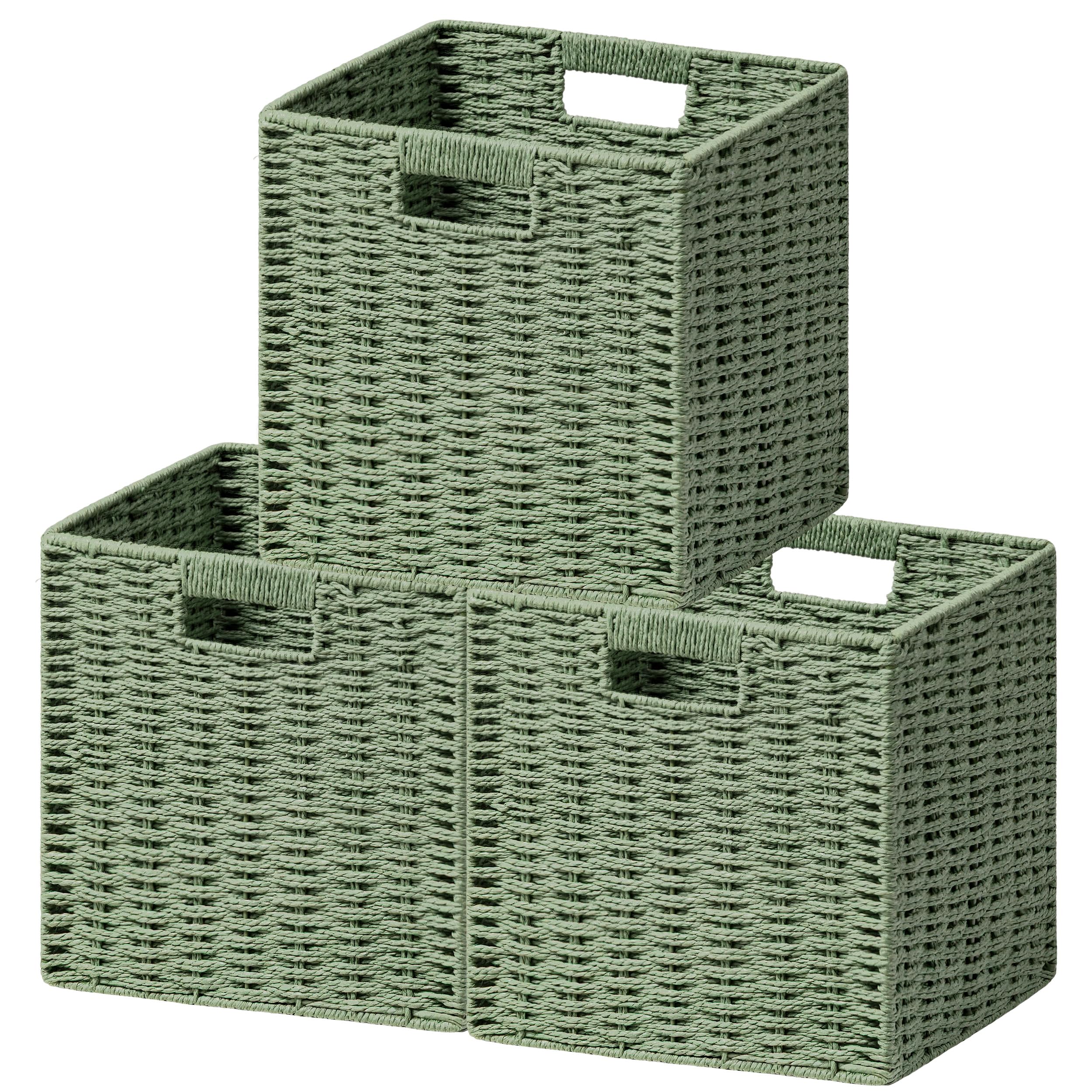 UBBCARE 2 Pack Wicker Basket, 13.4L×8.3H×7.1W inch Woven Paper Rope Storage Baskets for Shelves, Foldable Rectangular Storage Baskets with Handle, Storage Basket for Organizing, Black