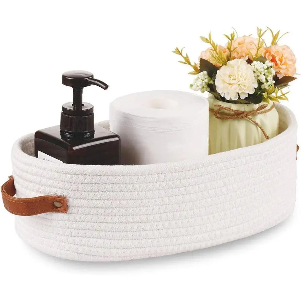 Boho Style Woven Storage Basket, Decorative Bathroom Organizer for Toiletries, Multi-Purpose Bohemian Household Basket with Durable Stylish Design