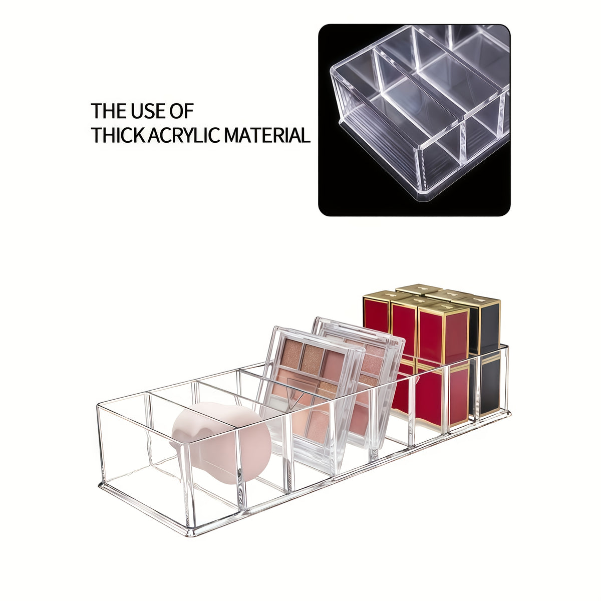 8-Grid Cosmetic Organizer, Acrylic Makeup Storage Box, Suitable for Lipsticks And Compacts, Ideal for Home Use, Portable Transparent Desktop Style