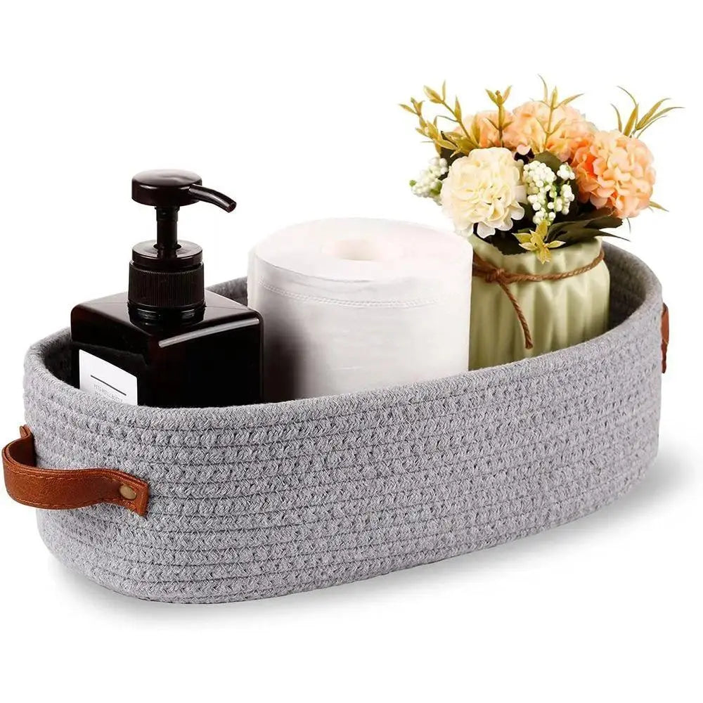 Boho Style Woven Storage Basket, Decorative Bathroom Organizer for Toiletries, Multi-Purpose Bohemian Household Basket with Durable Stylish Design