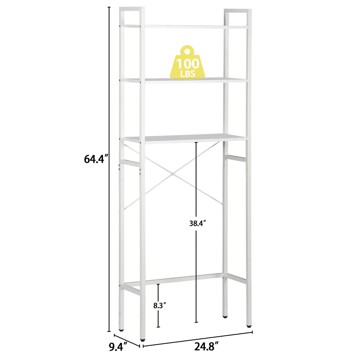 Segawe MDF Wood Over-the-Toilet Bathroom Organizer Rack Set - 3-Tier Shelves, X-Shaped Stability, Tank-Fit Legs, Metal Leg Support, Large Capacity White Home Decor Bathroom Organizing Accessory (Fits Behind Toilet Tank), Over-Toilet, Bathroom Organizers,